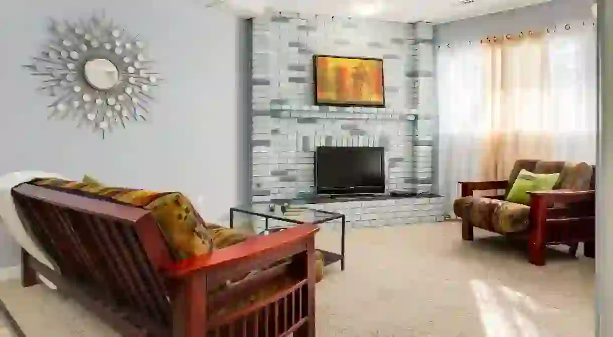 Sit back and relax in the stylish, cozy living area of your vacation rental on a trip to Calgary