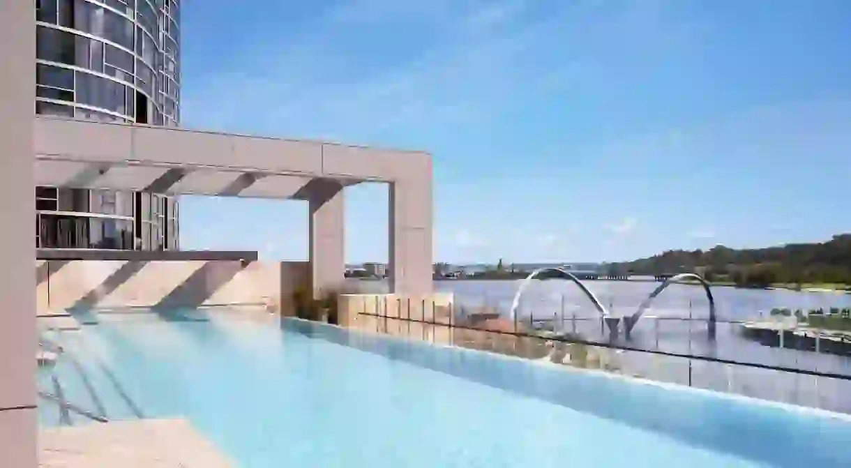 Enjoy the river views from the infinity pool at the Ritz-Carlton in Perth