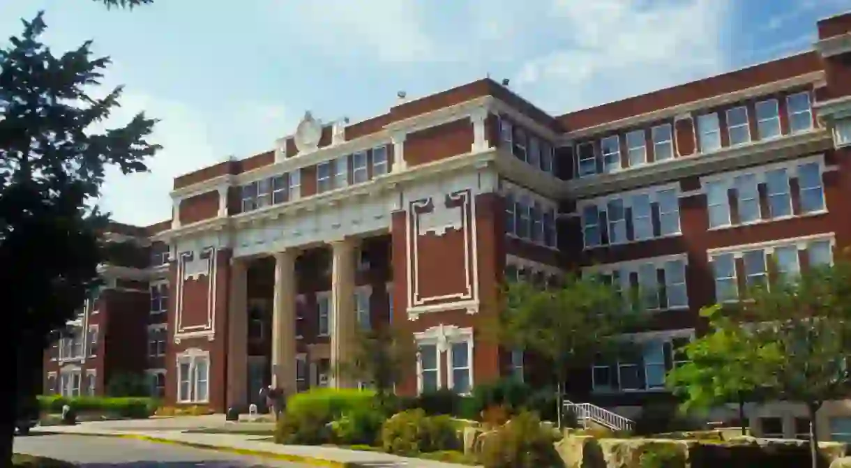 Plumb Hall, the administrative building at Emporia State University, dates back to the early 20th century