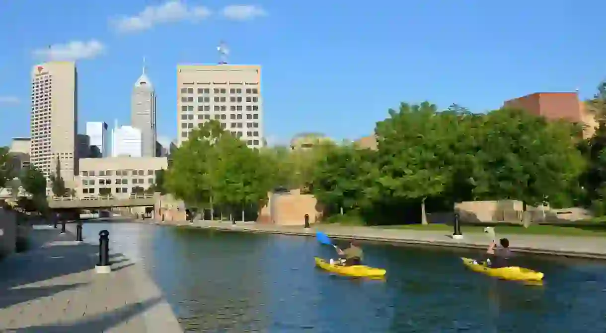 Kayakers enjoy the Central Canal in Downtown Indianapolis