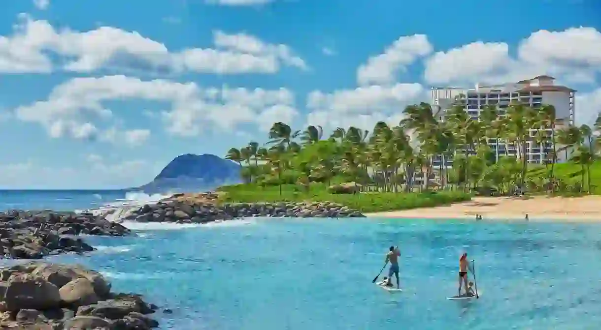 Paddleboarding is one of the many activities that await at the Four Seasons Oahu at Ko Olina