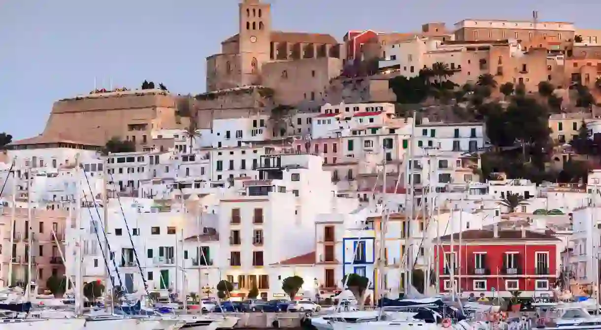 HW0P6A Ibiza Town harbour and old town, Ibiza, Balearic Islands, Spain