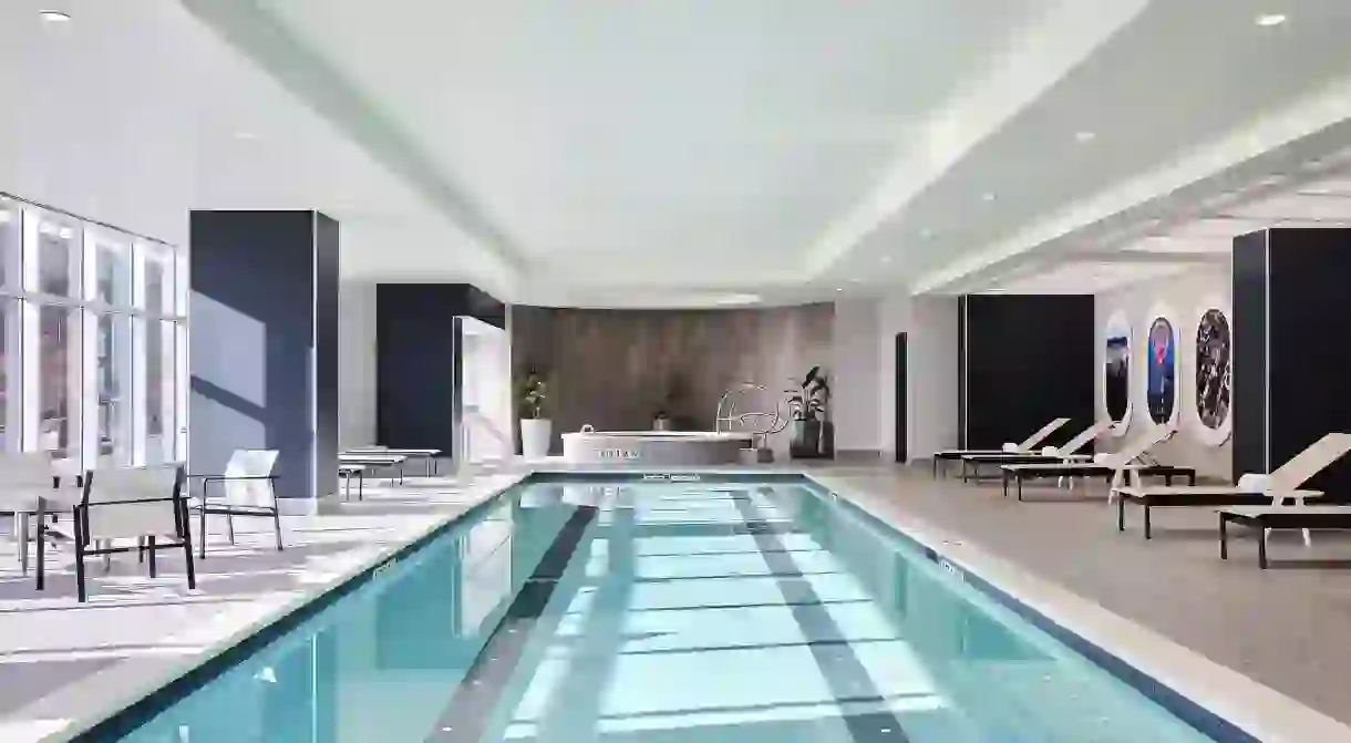 Do some laps in the saltwater pool at the Loews Kansas City Hotel