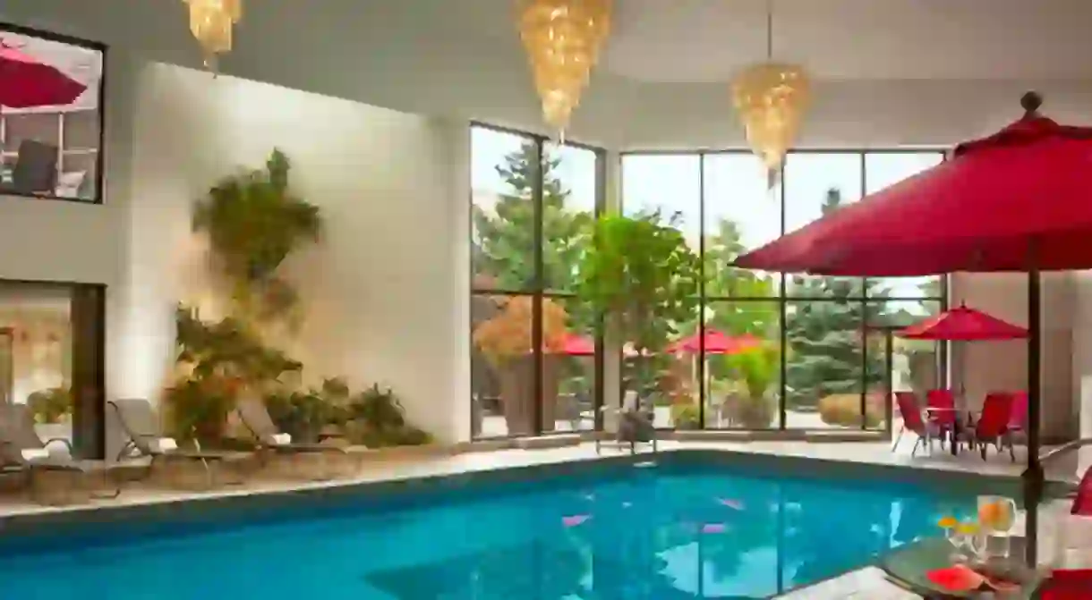 Enjoy a swim in the inviting indoor pool at the White Oaks Resort and Spa in Niagara-on-the-Lake