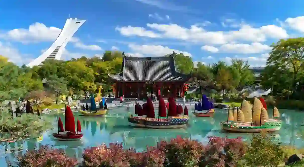 Colorful Montreal Botanical Garden with its iconic Chinese garden