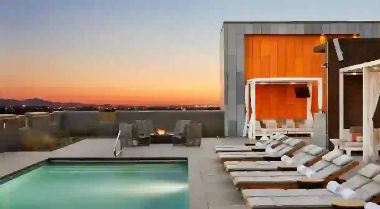 The only thing better in Tempe than taking a dip in the pool and sitting by the fire might be the sunset views over the city