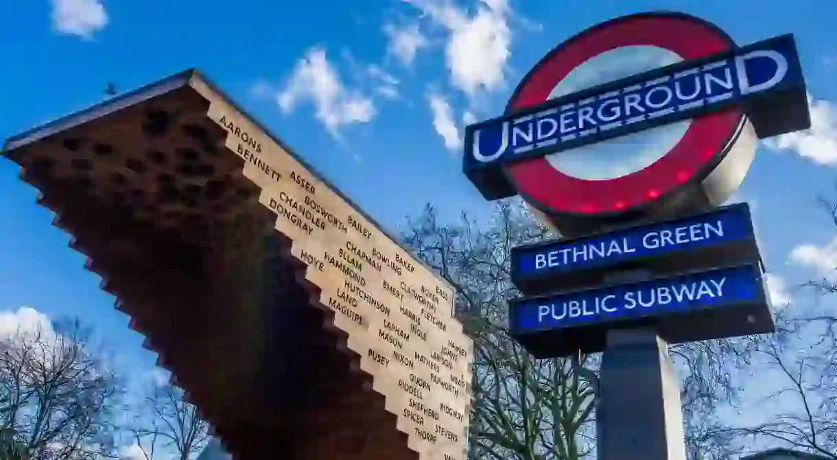 Bethnal Green Underground Station with the Stairway to Heaven Memorial to 173 victims of the 1943 Bethnal Green Tube disaster