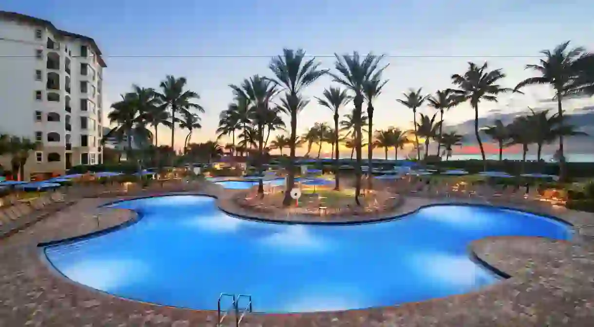 Enjoy sunset views from the pool at the Marriotts Ocean Pointe in Palm Beach