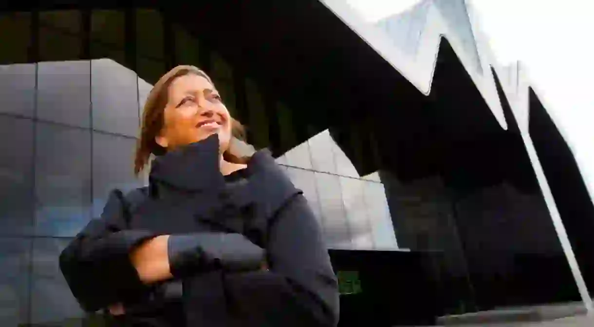 Zaha Hadid pictured outside The Riverside Museum, Glasgow in 2011