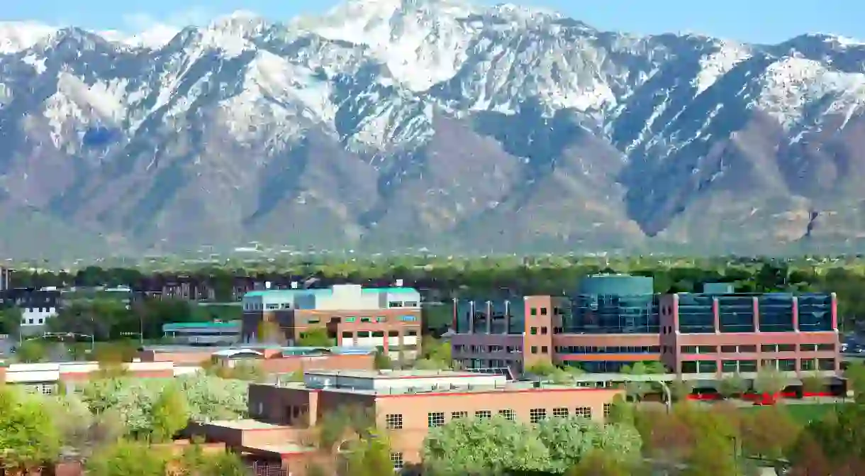 Downtown Sandy in Utah at the base of the Wasatch Mountains