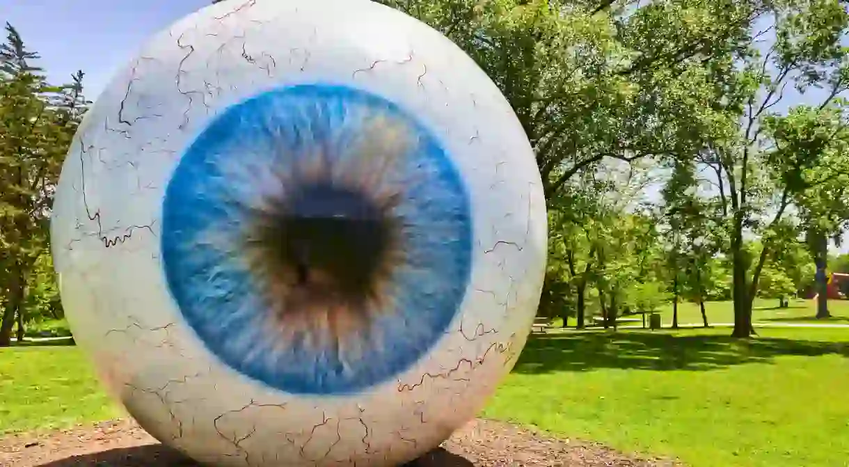 Giant Eye by Tont Tasset in Laumeier Sculpture Park, St. Louis, MO.