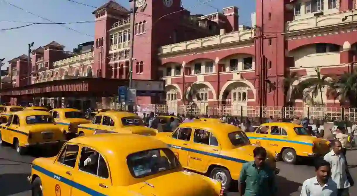 Taxis in front of Howrah Railway Station in Kolkata, India