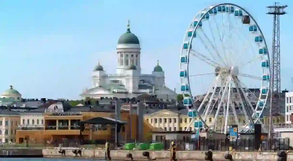 Helsinki skyline with Cathedral and Skywheel Sky Wheel ferriswheel Ferris Wheel in summer