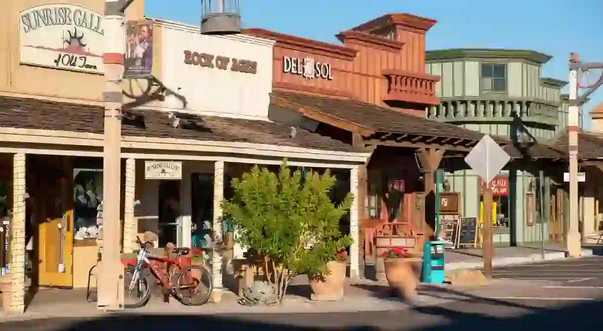 A row of old stores in Old Town Scottsdale, Scottsdale, Phoenix, Arizona, USA