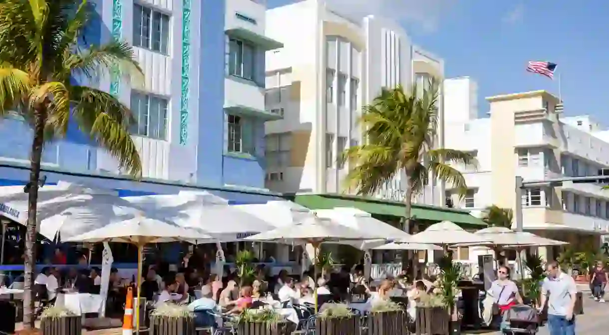 Restaurants along, Ocean Drive, Miami