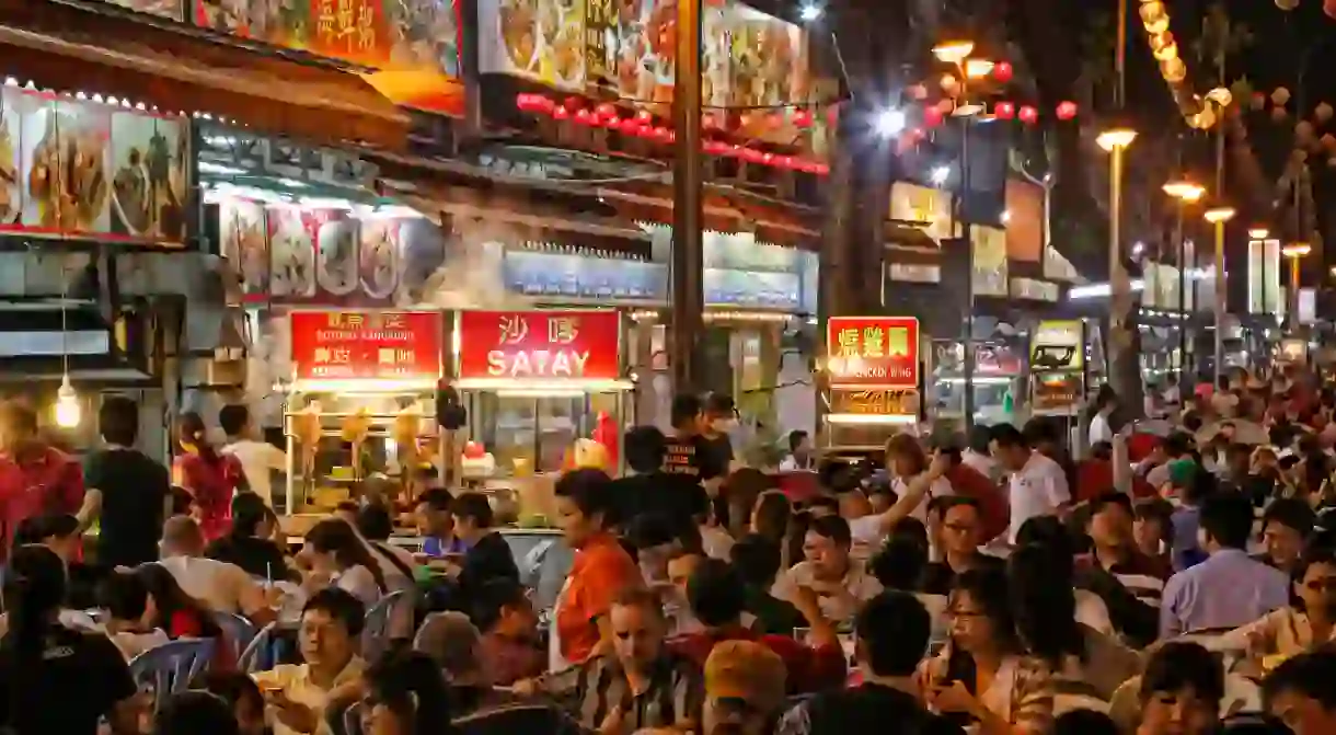 Street food stalls and restaurants in Jalan Alor in Kuala Lumpur, Malaysia