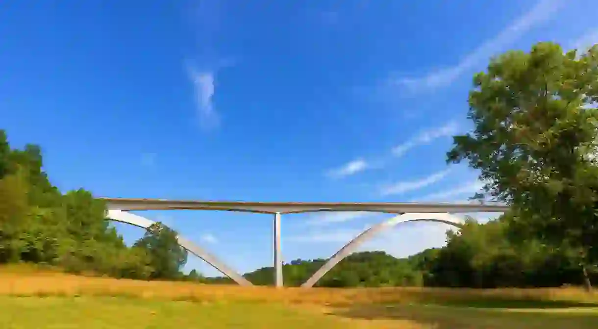 Natchez Trace Parkway Bridge is a double arch structure at the near beginning of the Historical Route in Tennessee