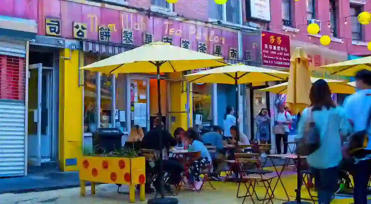 Nom Wah Tea Parlor , Vintage dim sum parlor dating back to 1920 located on Doyle Street in Chinatown, New York