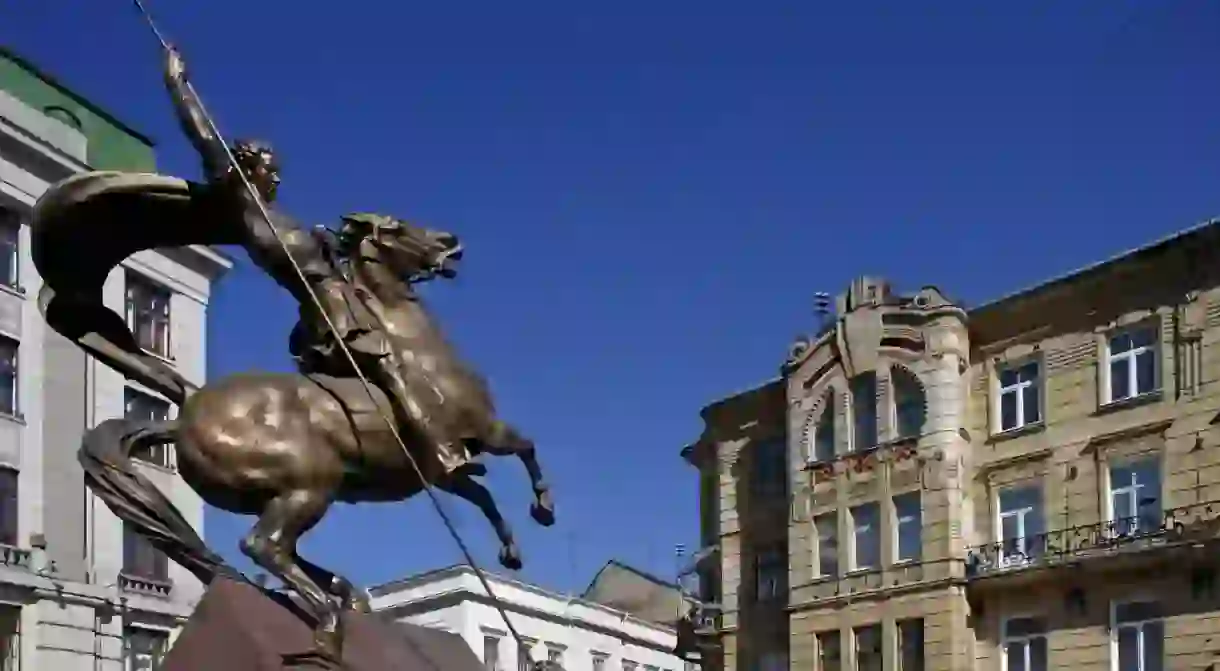 Lviv,Lvov,statue of St. George,Western Ukraine