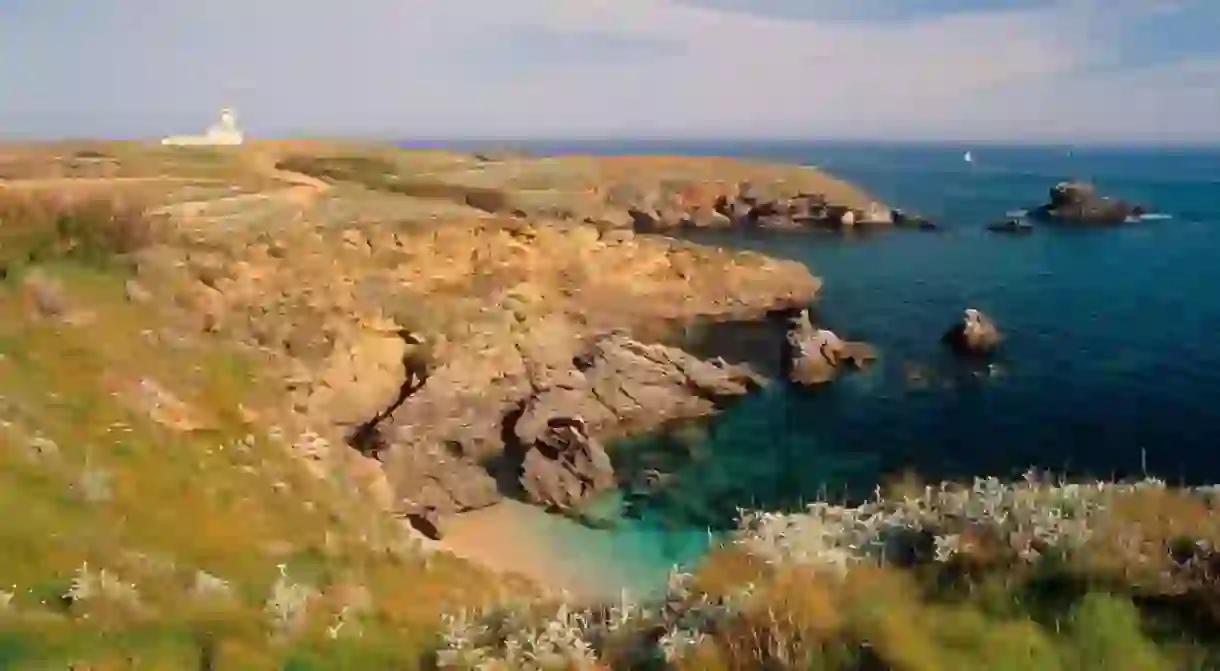 DEG4AH Overview of La Pointe des Poulains. Island of Belle-ile-en-Mer. Morbihan department. Brittany province. Atlantic coast. France.