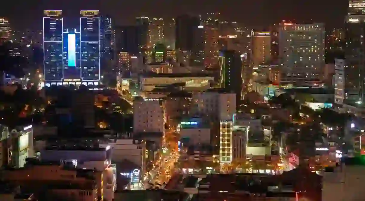 Downtown Ho Chi Minh (Saigon) at night, Vietnam