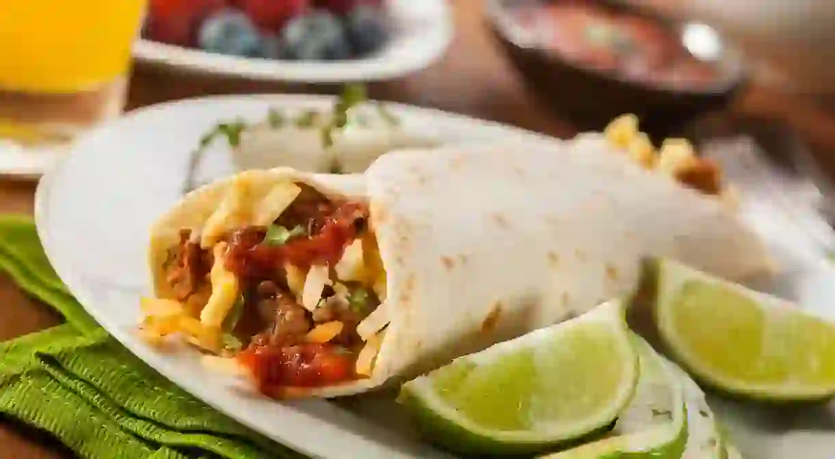 DRMRW8 Hearty Chorizo Breakfast Burrito with Eggs, Cheese, and Hashbrowns