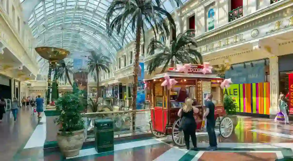 Popcorn stand inside the Trafford Centre shopping complex, Dumplington, Greater Manchester