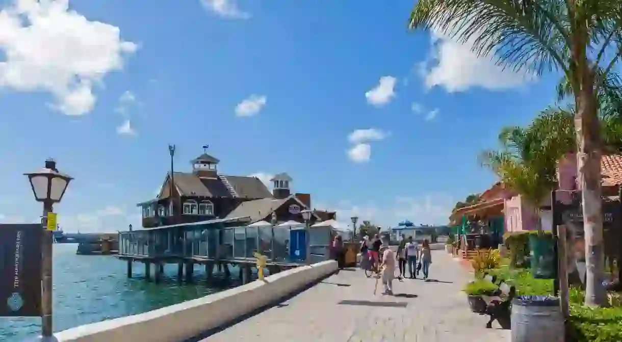 Pier Cafe on the Embarcadero at Seaport Village, Marina District, San Diego, California, USA