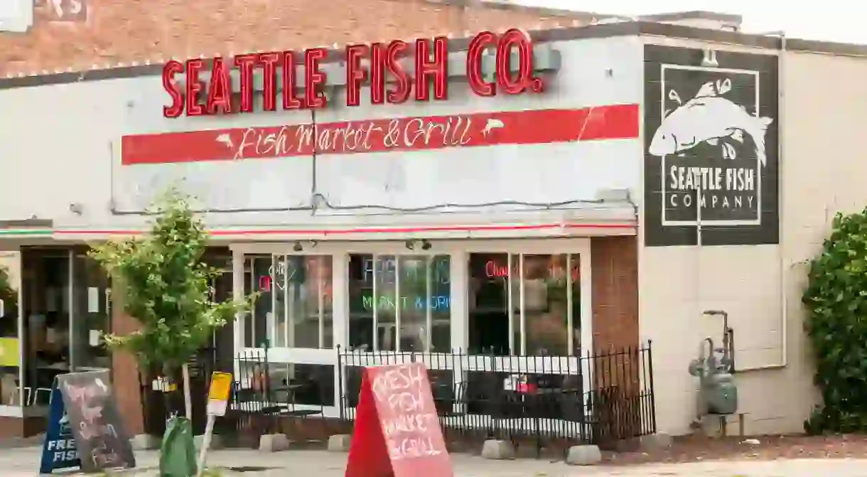 The shop of the Seattle Fish Company on California Ave SW at Junction in West Seattle.