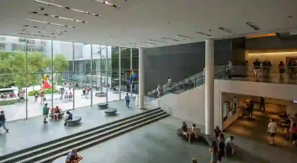 Entrance and courtyard of the Museum of Modern Art, MoMA, West 53rd Street, Midtown Manhattan, New York City