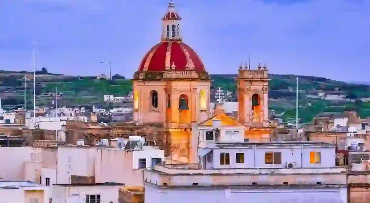 M2C5HW Victoria, Gozo, Malta: Overview of the city with Saint George Basilica, seen from the citadel.