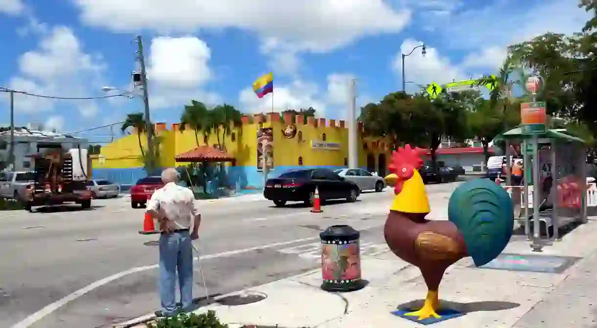 Street art next to bus stop in Little Havana, Miami.