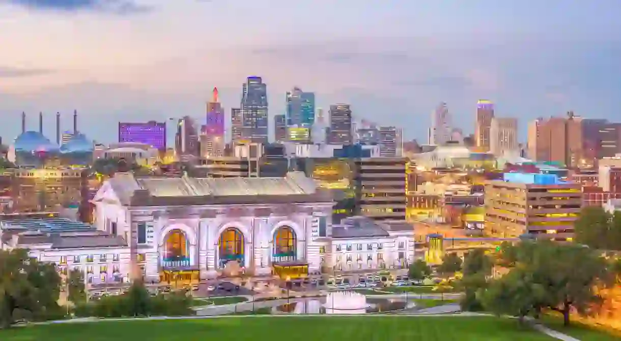 Downtown Kansas City skyline with Union Station in the foreground