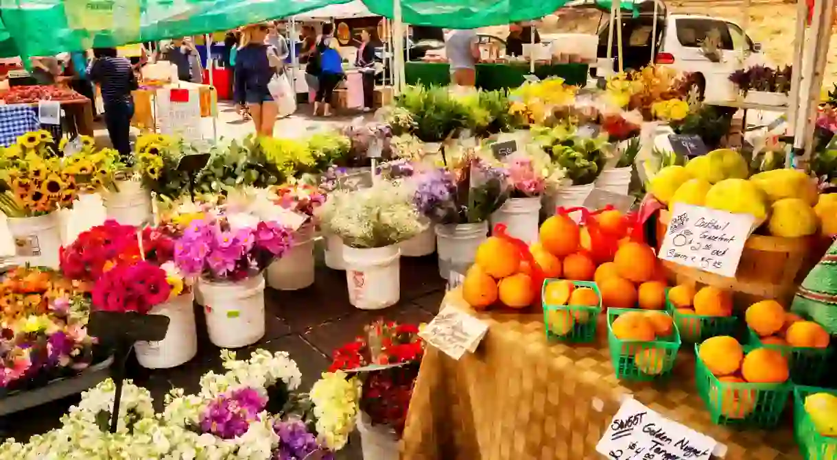 Bright and colourful California farmers market