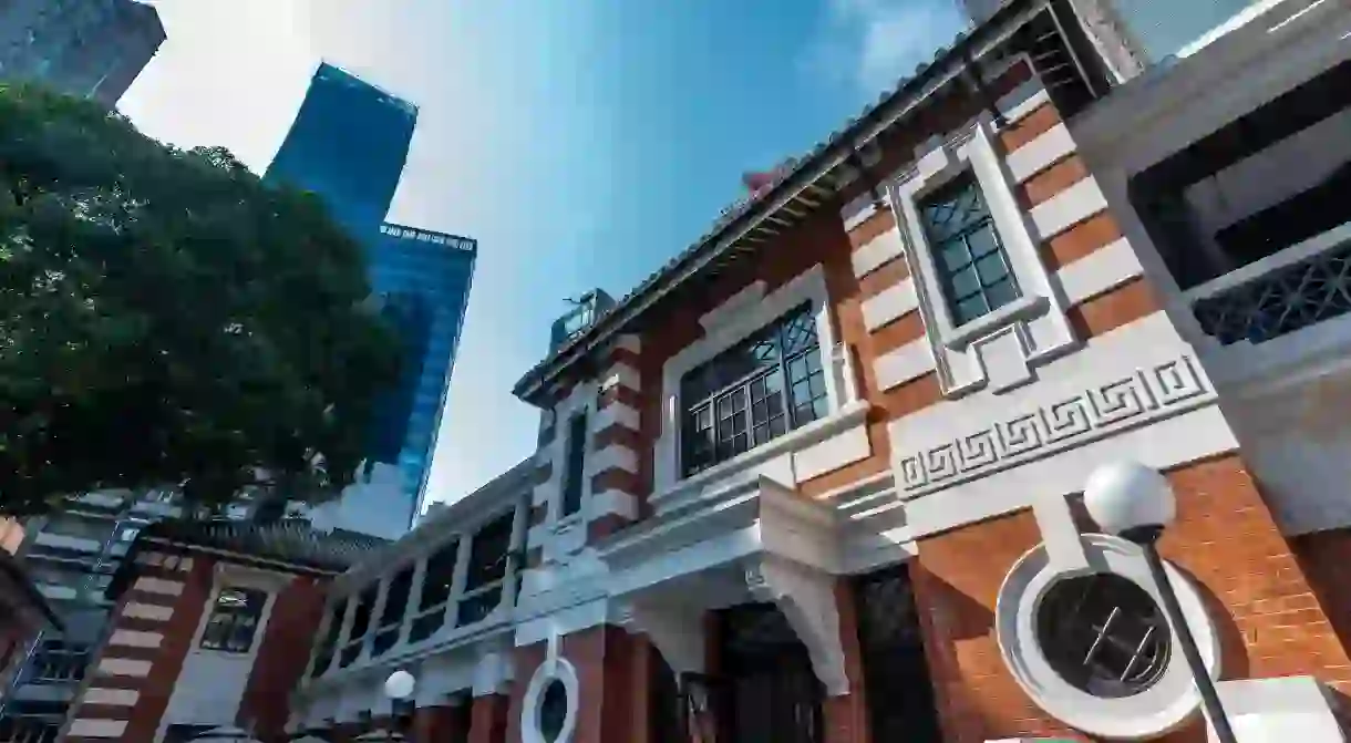 Central, Hong Kong - 30 Sep 2018: People visiting the Tai Kwun, the former Central Police Station Compound, made of three declared monuments