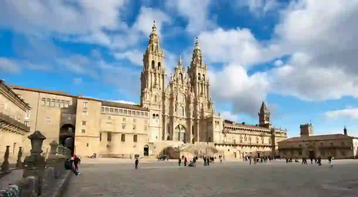 Santiago de Compostela Cathedral view from Obradoiro square. Cathedral of Saint James, Spain. Galicia, pilgrimage