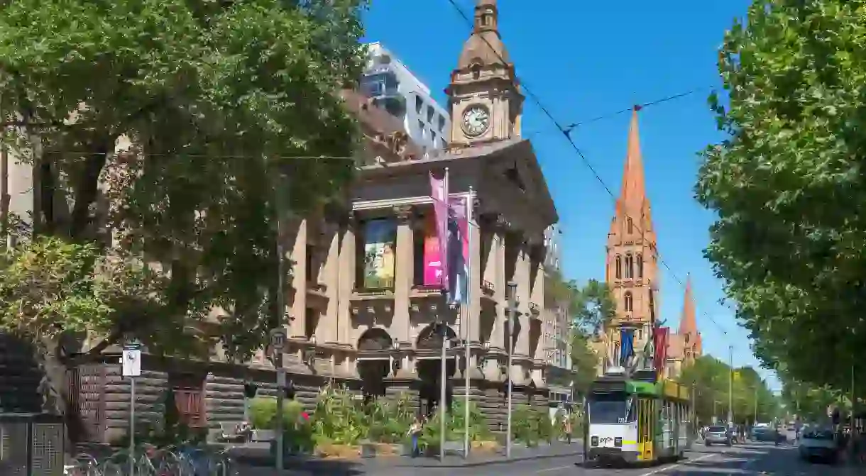 Melbourne Town Hall on Swanston Street looking towards St Pauls Cathedral