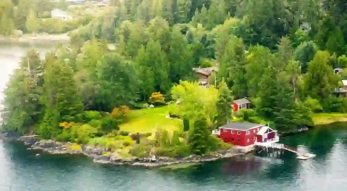 Scenic flight above Tofino Harbour, Vancouver Island