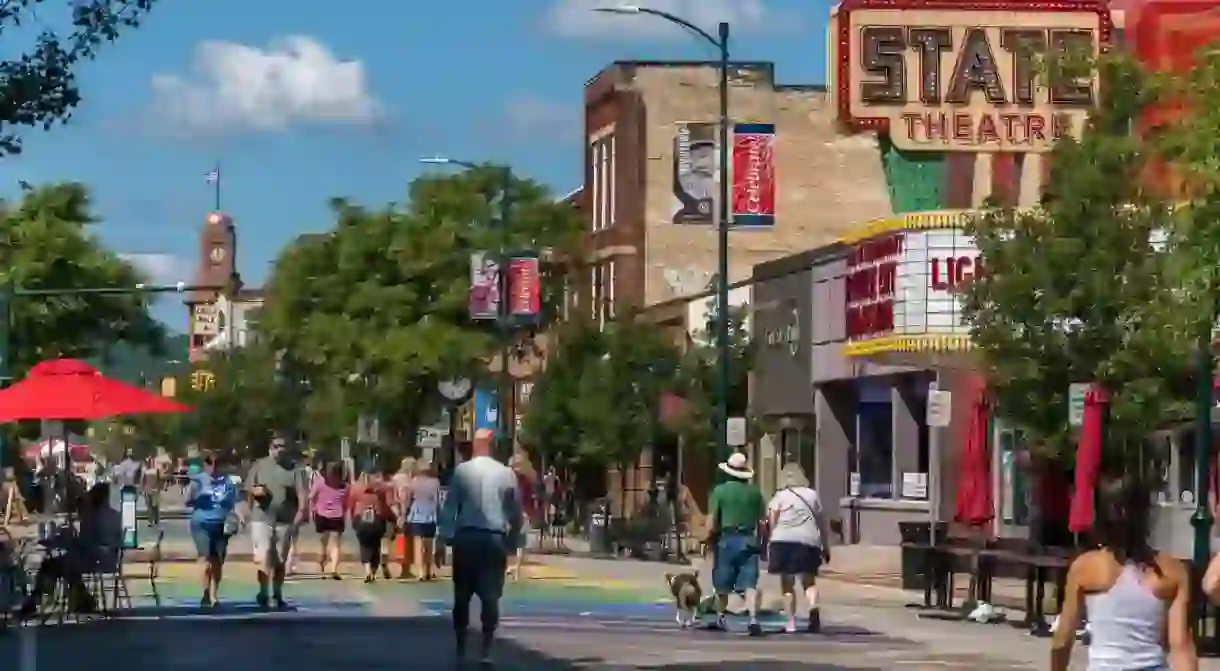 Busy street in downtown Traverse City, Michigan