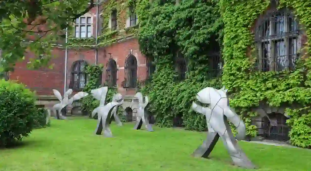 Modern sculptures in front of National Museum (Muzeum Narodowe) in Wroclaw, Poland