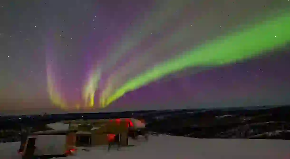 Beauitful aurora over the night sky at Ski Land, Fairbanks, Alsaka