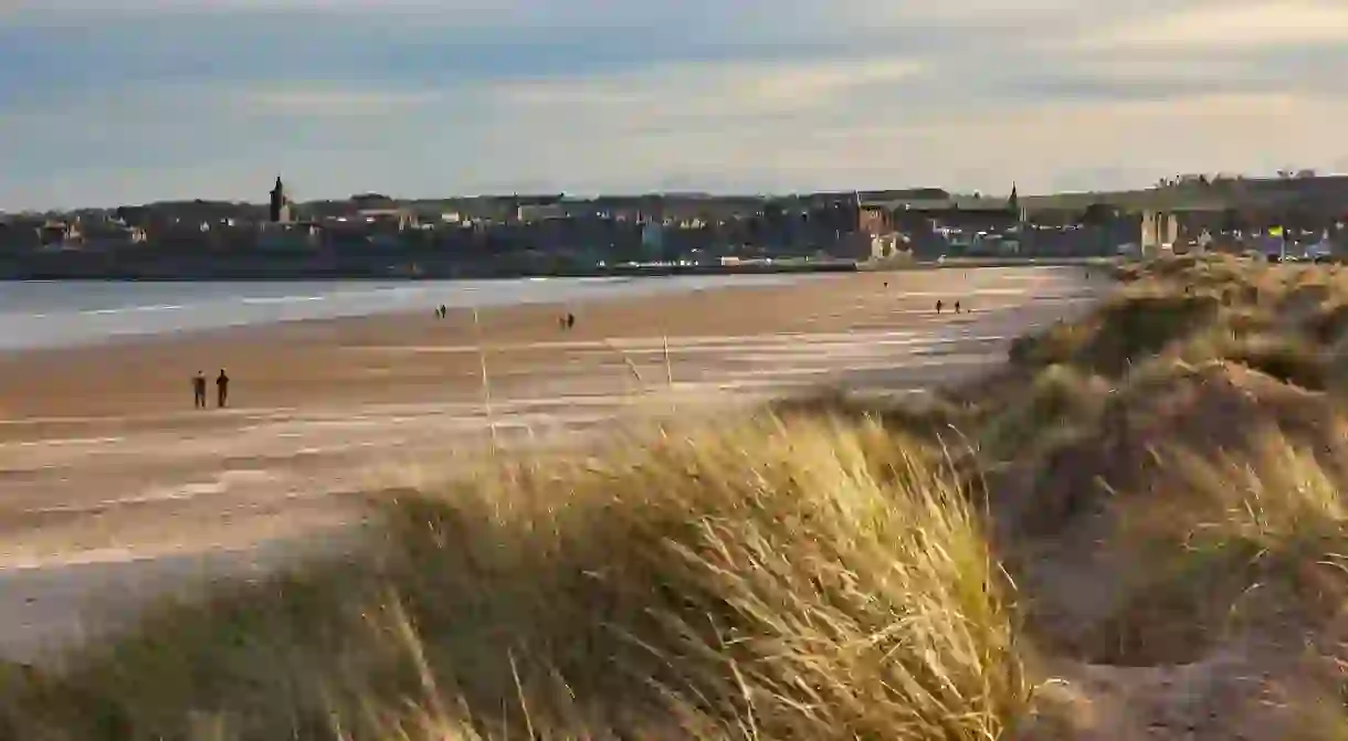 St Andrews as seen from the West Sands at Sunset