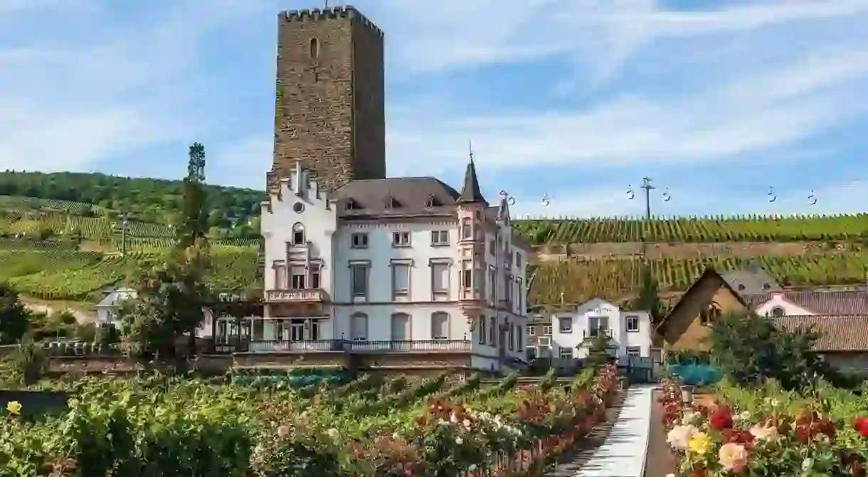 Castle Boosenburg in the vineyards of the Mittelrhein oder Middle Rhine region, Rudesheim, Germany