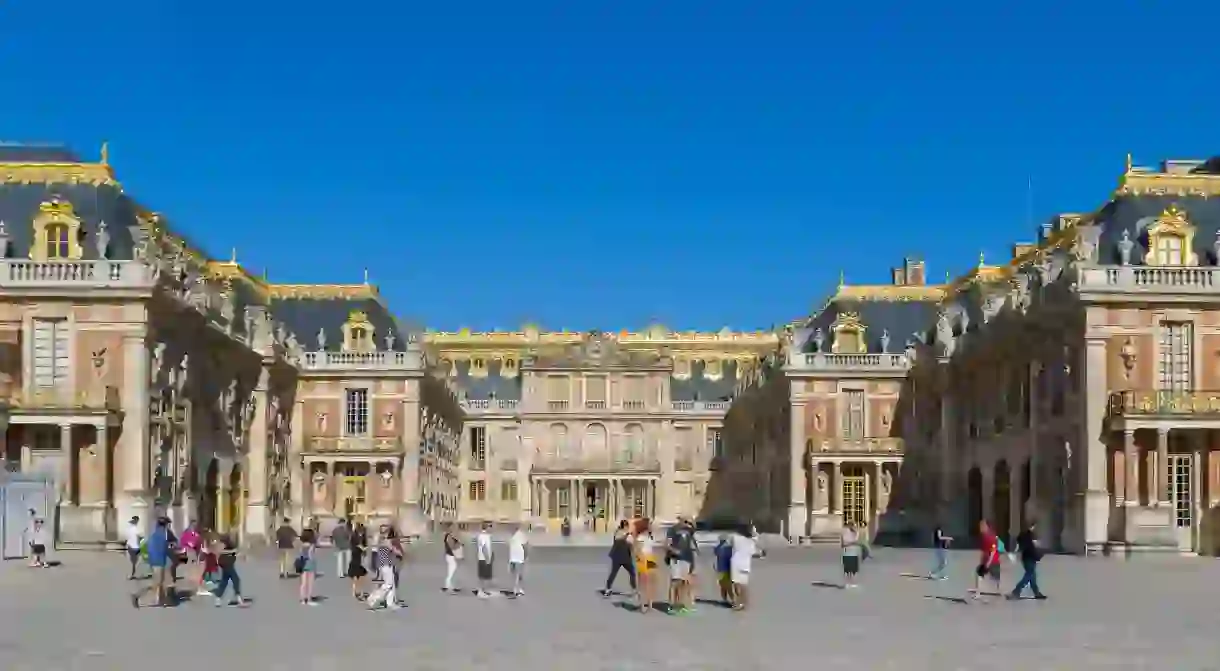 Courtyard at the front of the Chateau de Versailles (Palace of Versailles), near Paris, France