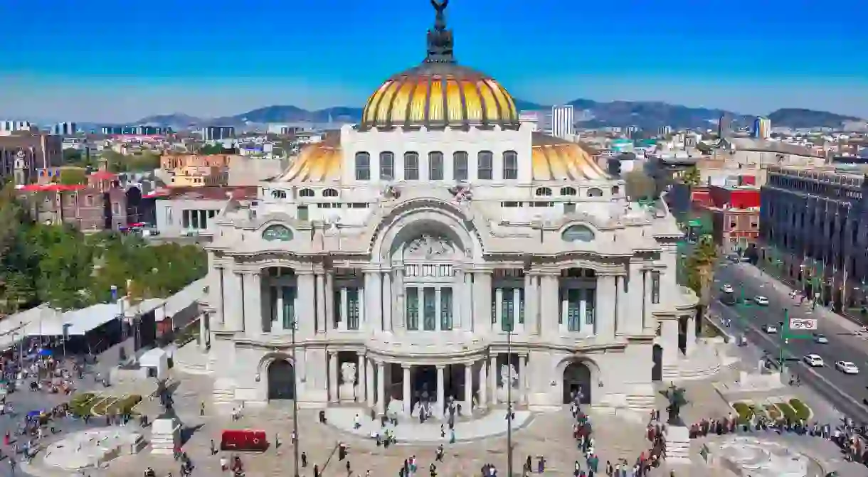 Landmark Palace of Fine Arts (Palacio de Bellas Artes) in Alameda Central Park near Mexico City Historic Center