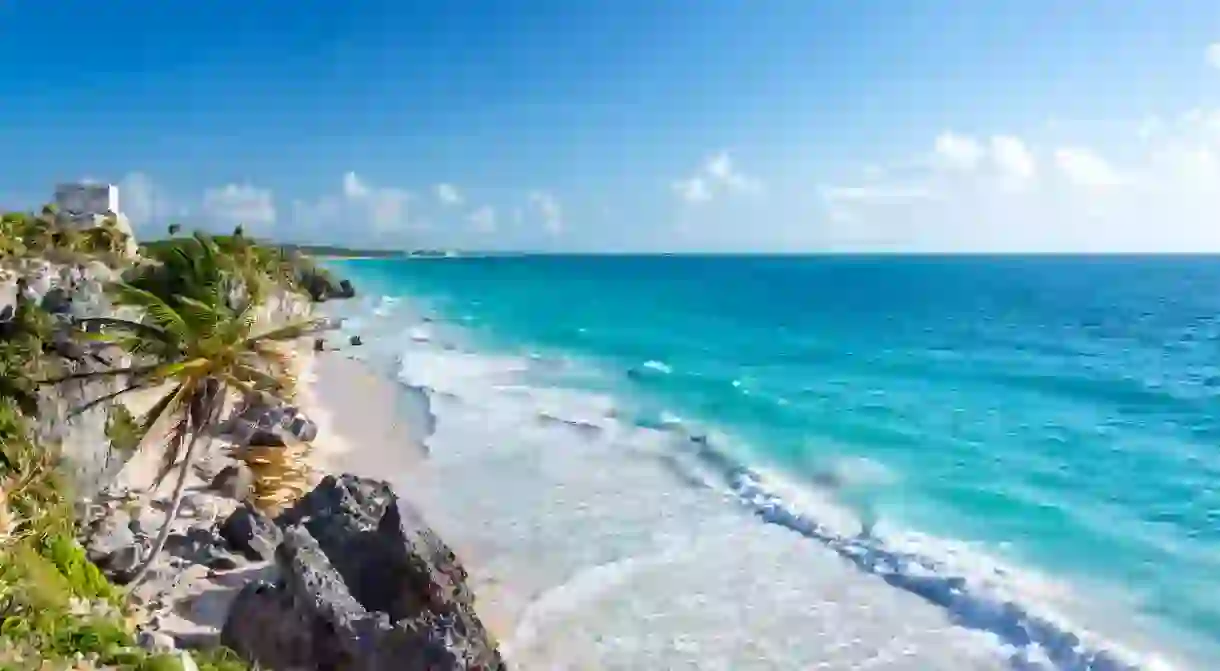 The Caribbean Sea and ancient ruins define the town of Tulum in Mexico