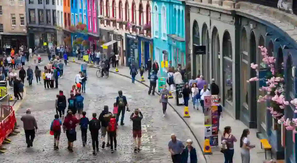 Victoria Street leading to Grassmarket in central Edinburgh Scotland