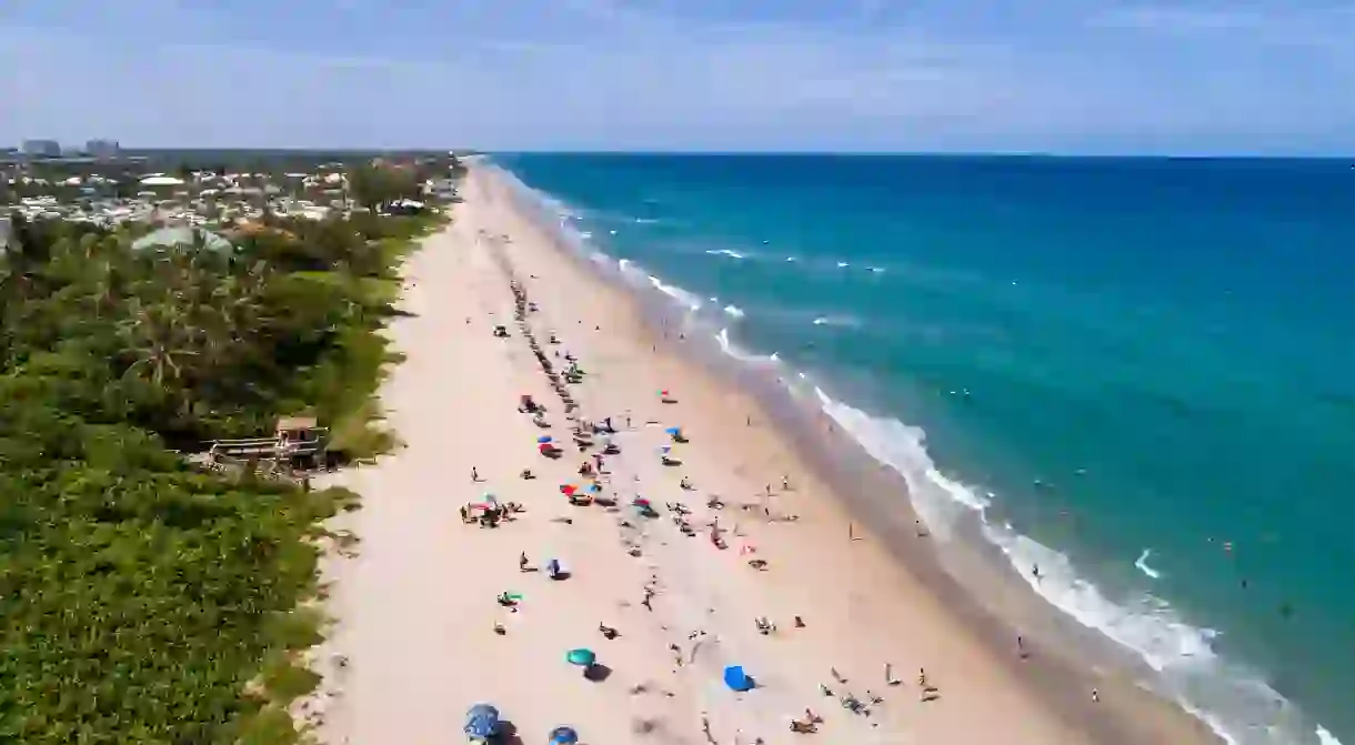 JRKTXD Florida,Boynton Beach,Oceanfront Park Beach,Atlantic Ocean,sand,aerial overhead view,sunbathers,FL170728d17