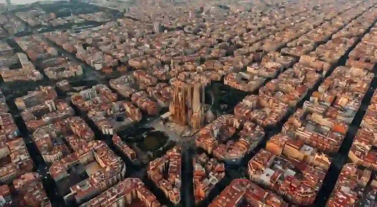 La Sagrada Familia stands tall amid the iconic streets of Barcelona