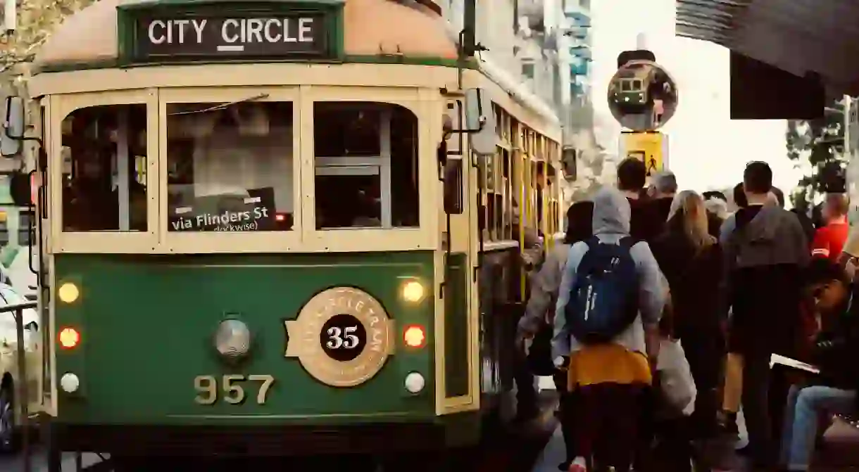 The iconic city circle heritage tram in Melbourne, tram-35 that has been transporting passengers for decades.